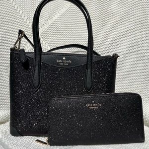 Kate Spade Shimmy Glitter Satchel + Shimmy Glitter Large Continental Wallet